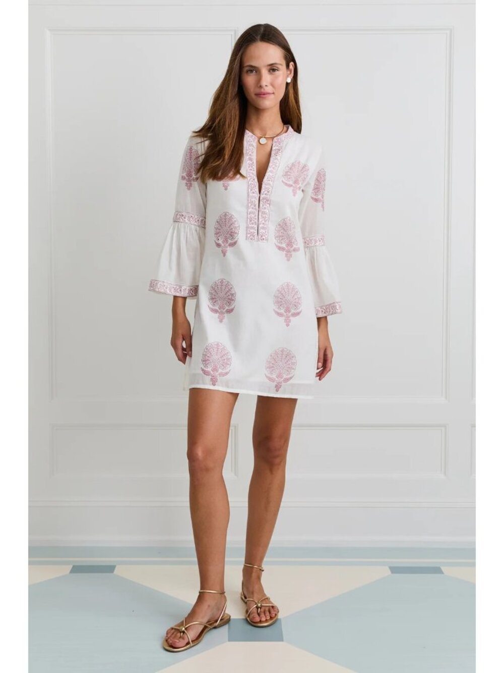 Asha by Ashley McCormick Sz M Blush Medallion Block Print Mini Dress NWT